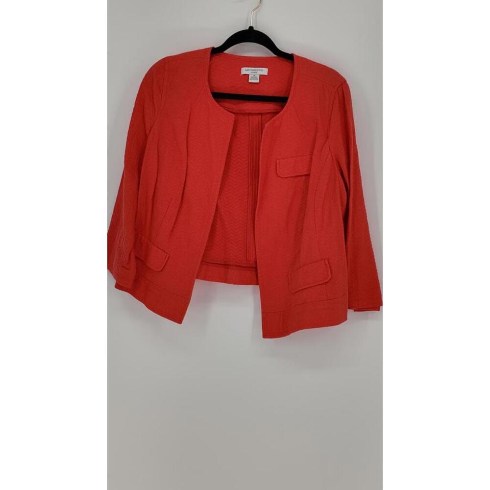 Liz Claiborne Woman 1X Cotton Blend Red Textured Open Front Jacket